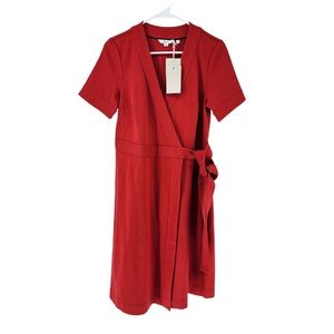 Boden Women's Red V-Neck Wrap Midi Dress - 8R